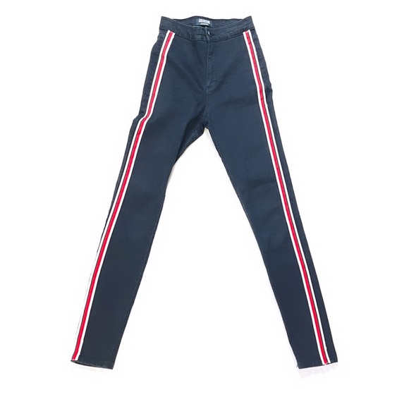 H&M | Black High Waisted Skinny Jeans with Stripe - Picture 2 of 8